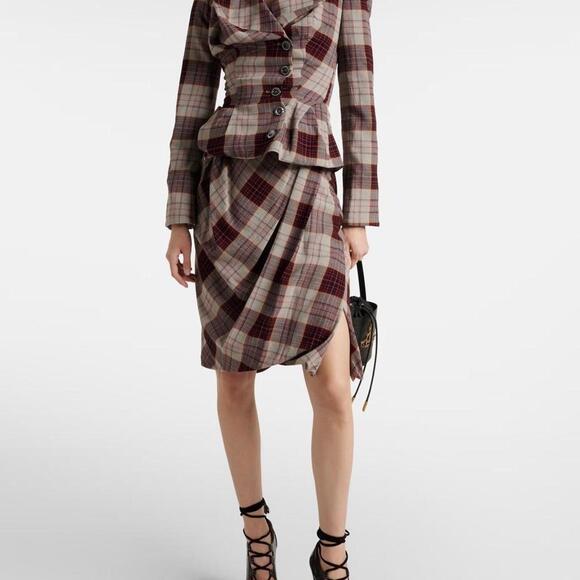 Vivienne Westwood Dresses & Skirts - Vivienne Westwood Red Plaid Drunken Midi Pencil Drape Skirt